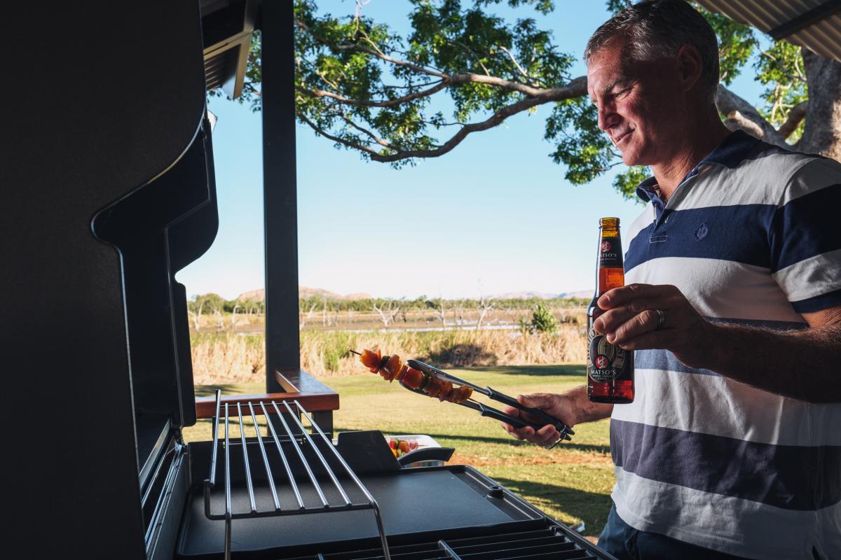 Private BBQ and Deck at Kimberleyland Deluxe Waterfront Cabin Accommodation in Kununurra 