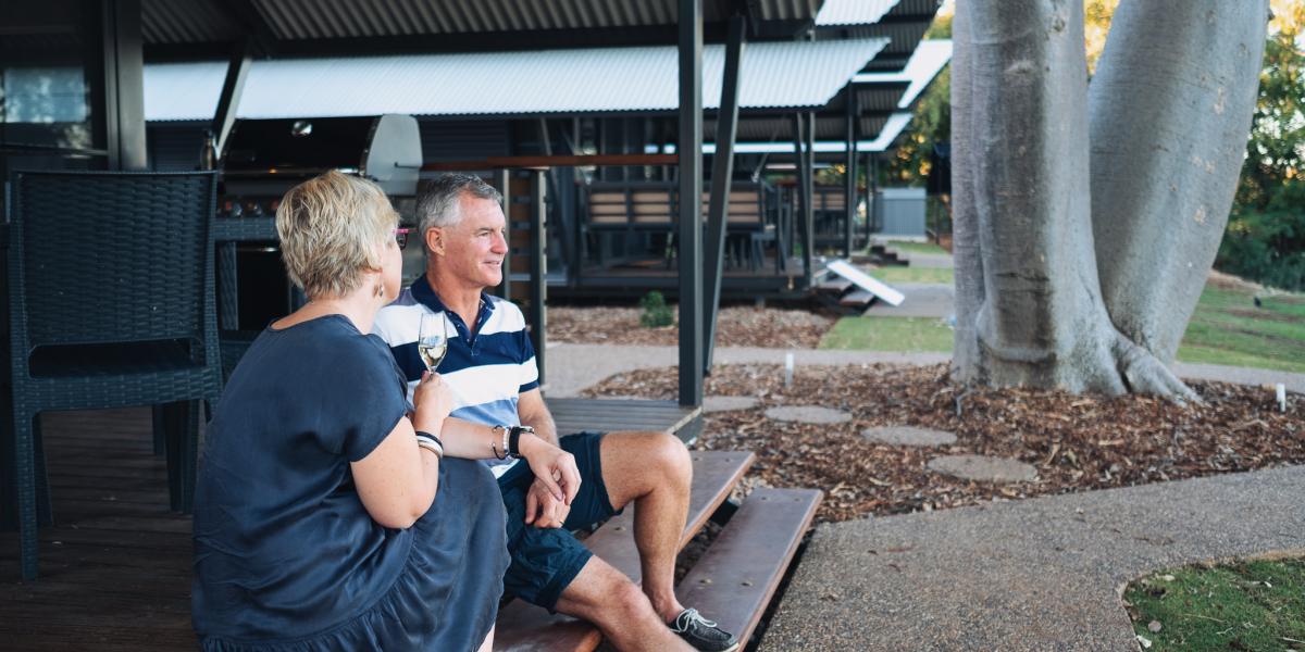 Relax on the Steps of your private cabin Kununurra, Kimberleyland Waterfront Holiday Park 